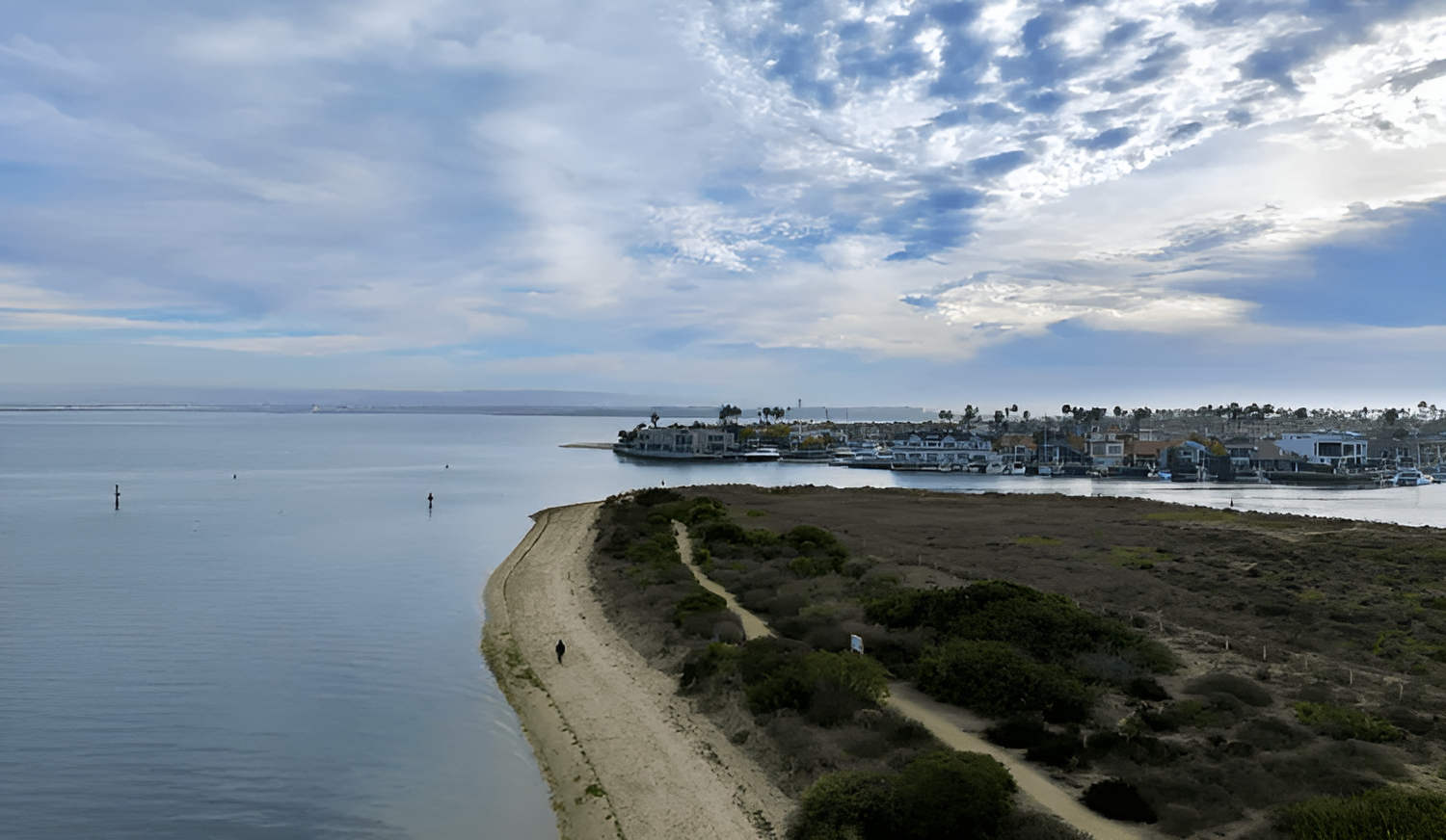 Aerial still from the drone reel: San Diego coastline seen from 400 feet.